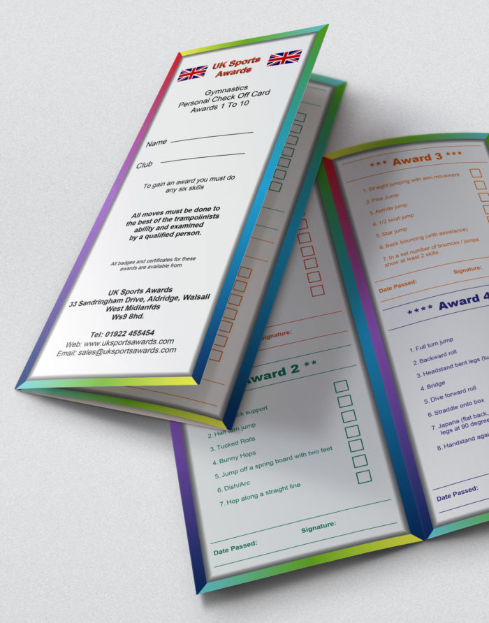 Gymnastics Personal Check off Card (Pack of 5) - Image 2